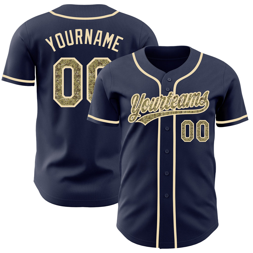 Custom Navy Camo-Cream Authentic Baseball Jersey