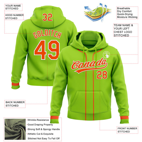 Custom Stitched Neon Green Orange-White Baseball Pullover Sweatshirt Hoodie