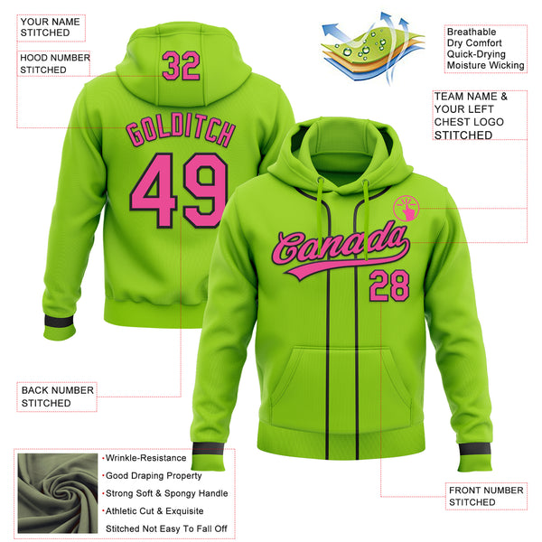 Custom Stitched Neon Green Pink-Black Baseball Pullover Sweatshirt Hoodie