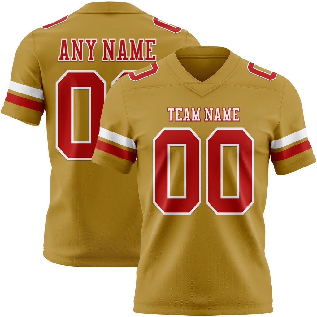 Custom Old Gold Red-White Mesh Authentic Football Jersey