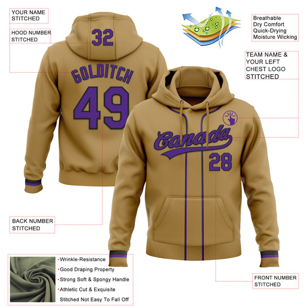 Custom Stitched Old Gold Purple-Black Baseball Pullover Sweatshirt Hoodie