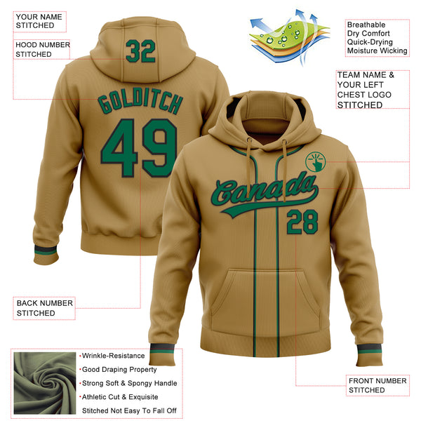 Custom Stitched Old Gold Kelly Green-Black Baseball Pullover Sweatshirt Hoodie