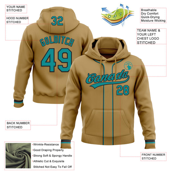 Custom Stitched Old Gold Teal-Black Baseball Pullover Sweatshirt Hoodie