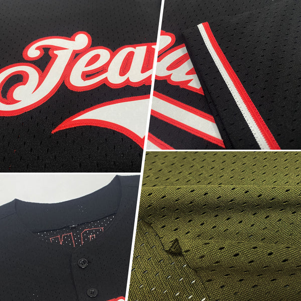 Custom Olive Vintage USA Flag-Black Mesh Authentic Throwback Salute To Service Baseball Jersey