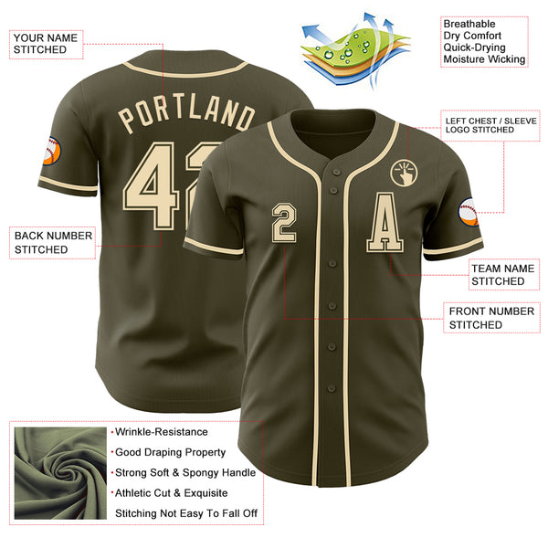 Custom Olive Cream Authentic Salute To Service Baseball Jersey