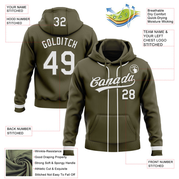 Custom Stitched Olive White-Olive Baseball Pullover Sweatshirt Hoodie