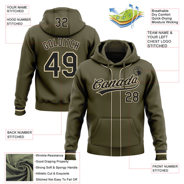 Custom Stitched Olive Black-Cream Baseball Pullover Sweatshirt Hoodie