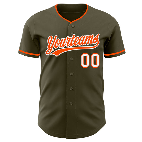 Custom Olive Orange-White Authentic Baseball Jersey