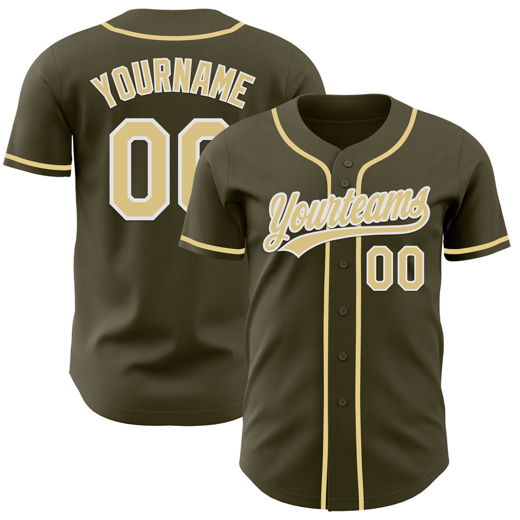 Custom Olive Vegas Gold-White Authentic Baseball Jersey