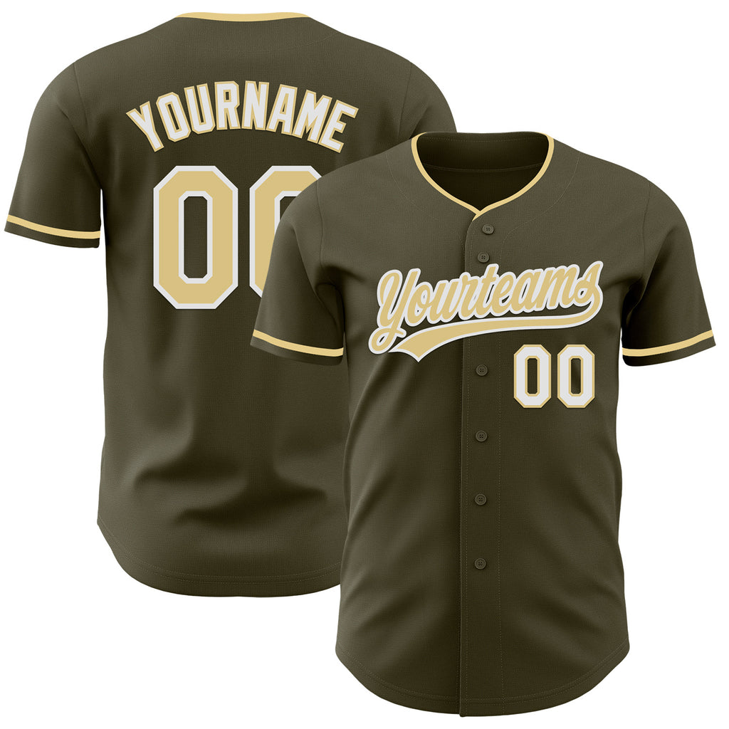 Custom Olive Vegas Gold-White Authentic Baseball Jersey