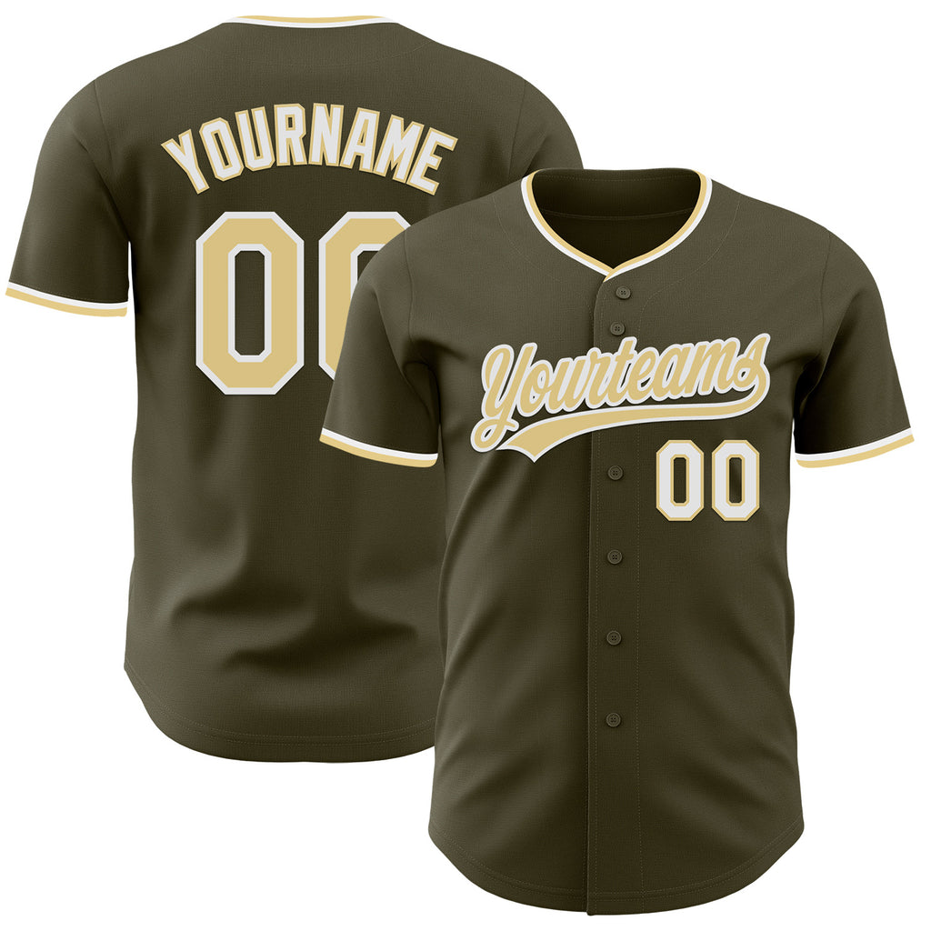 Custom Olive Vegas Gold-White Authentic Baseball Jersey