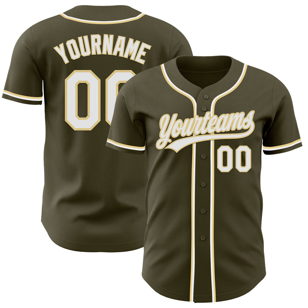 Custom Olive White-Vegas Gold Authentic Baseball Jersey