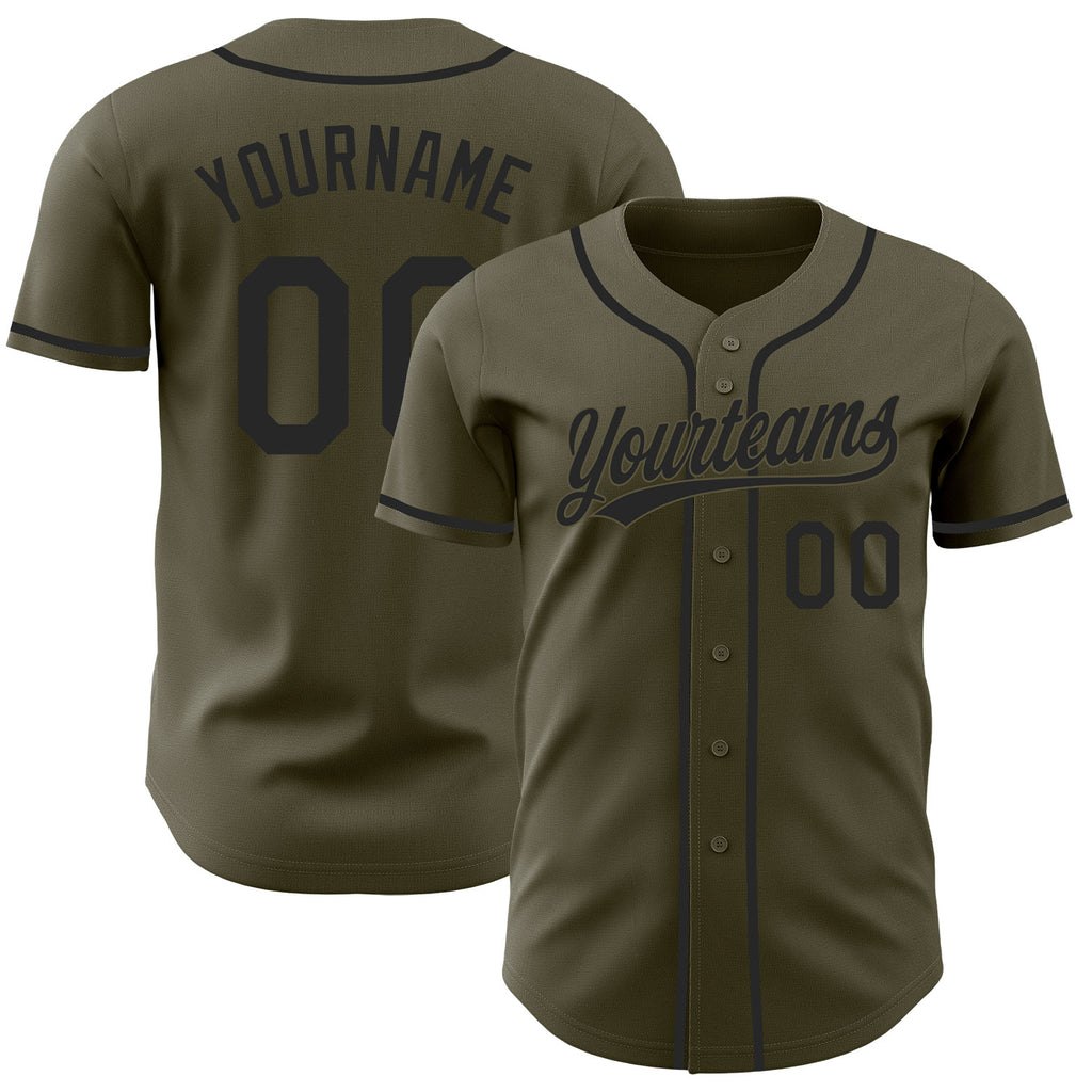 Custom Olive-Black Authentic Baseball Jersey