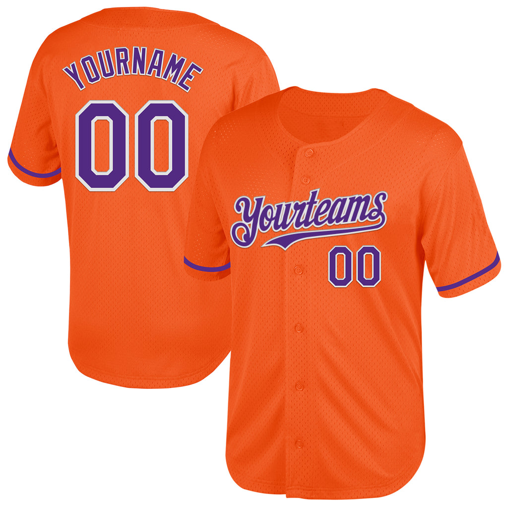 Custom Orange Purple-White Mesh Authentic Throwback Baseball Jersey