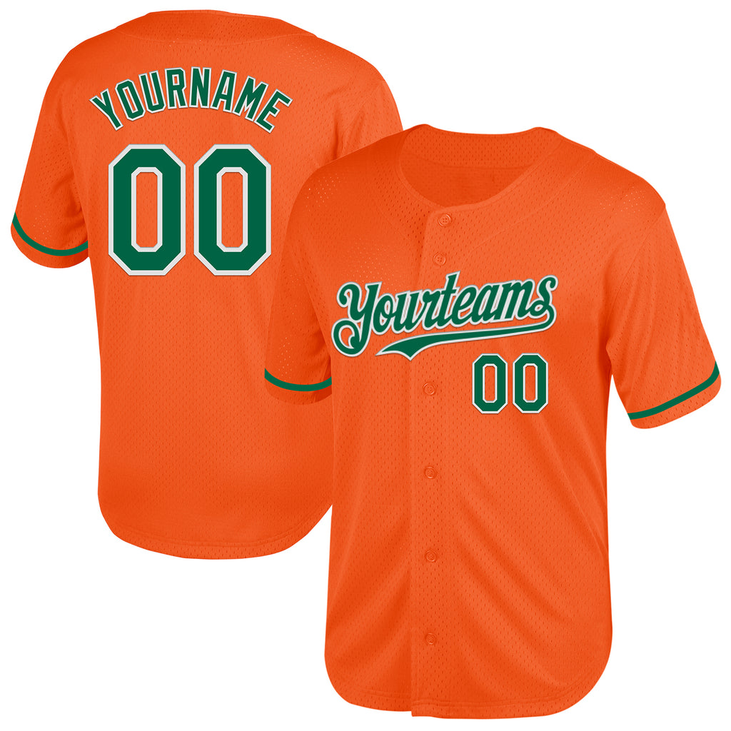 Custom Orange Kelly Green-White Mesh Authentic Throwback Baseball Jersey