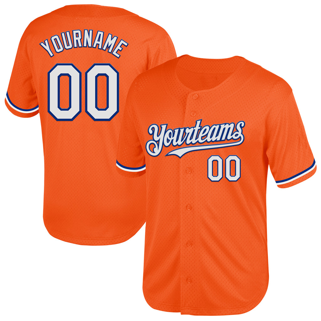 Custom Orange White-Royal Mesh Authentic Throwback Baseball Jersey