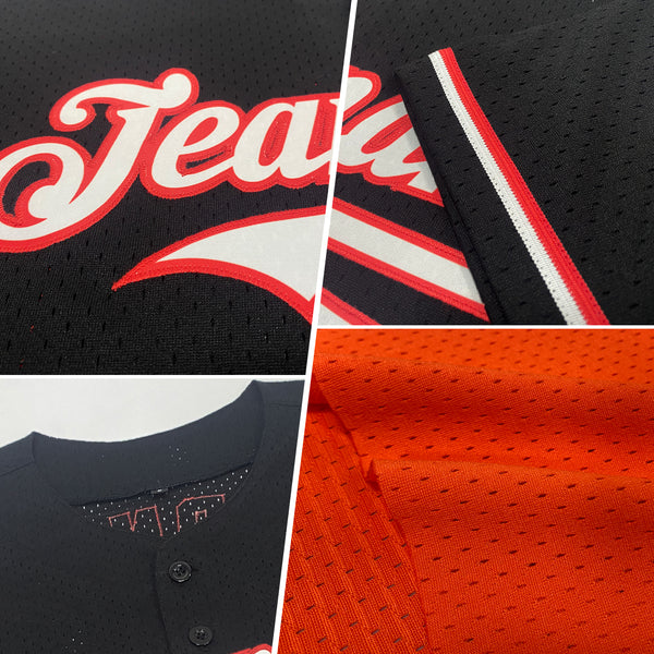 Custom Orange Black-Old Gold Mesh Authentic Throwback Baseball Jersey