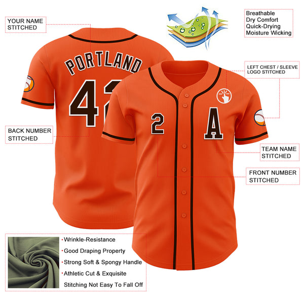 Custom Orange Brown-White Authentic Baseball Jersey