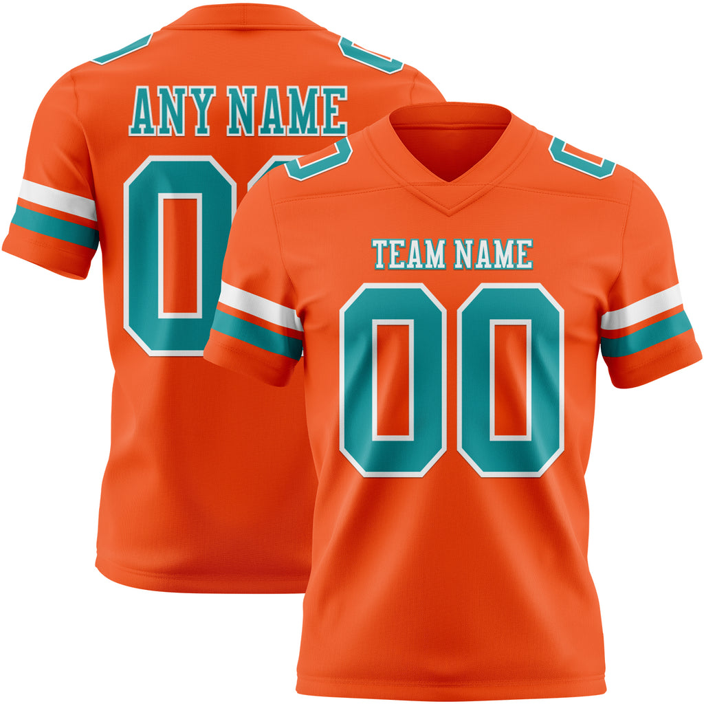 Custom Orange Teal-White Mesh Authentic Football Jersey