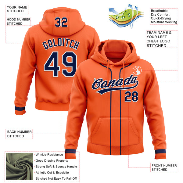Custom Stitched Orange Navy-White Baseball Pullover Sweatshirt Hoodie