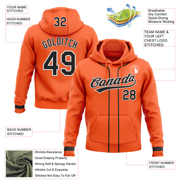 Custom Stitched Orange Black-White Baseball Pullover Sweatshirt Hoodie