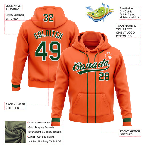 Custom Stitched Orange Green-White Baseball Pullover Sweatshirt Hoodie
