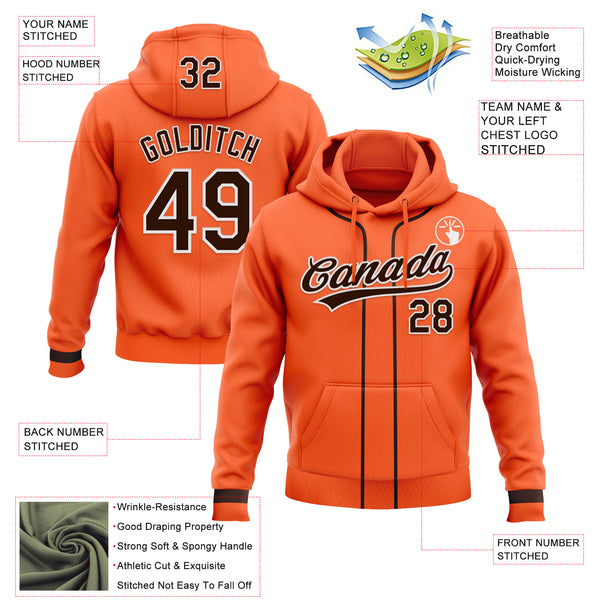 Custom Stitched Orange Brown-White Baseball Pullover Sweatshirt Hoodie