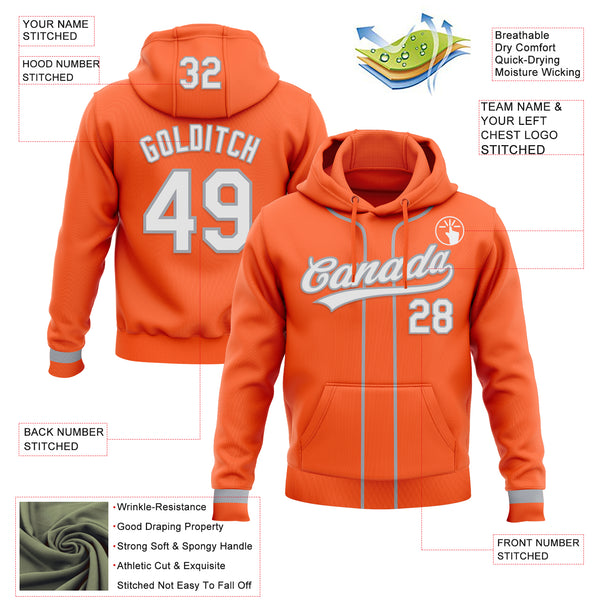 Custom Stitched Orange White-Gray Baseball Pullover Sweatshirt Hoodie
