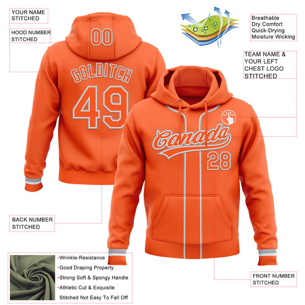 Custom Stitched Orange Orange White-Gray Baseball Pullover Sweatshirt Hoodie