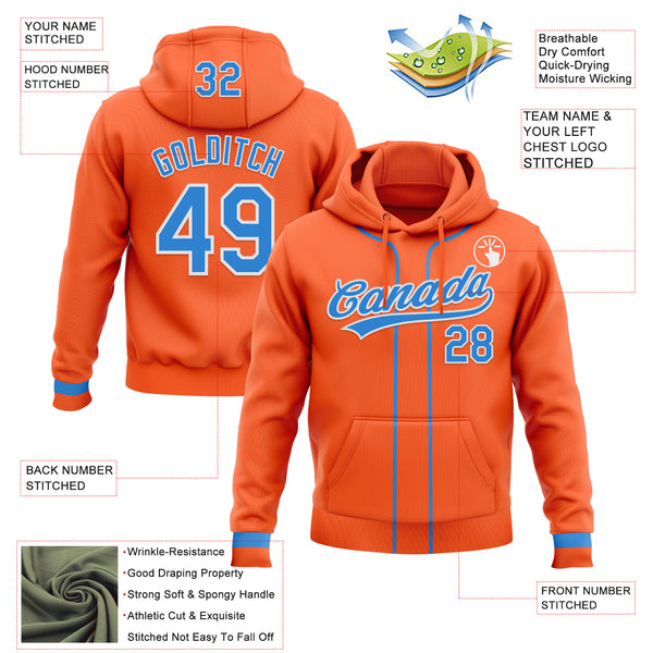 Custom Stitched Orange Powder Blue-White Baseball Pullover Sweatshirt Hoodie