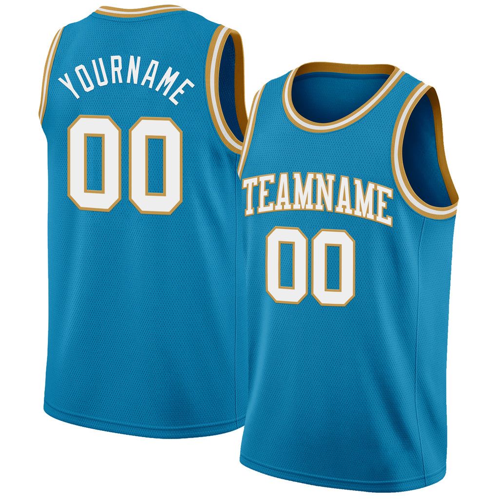Custom Panther Blue White-Old Gold Authentic Basketball Jersey