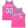 Custom Pink White-Teal Authentic Throwback Basketball Jersey