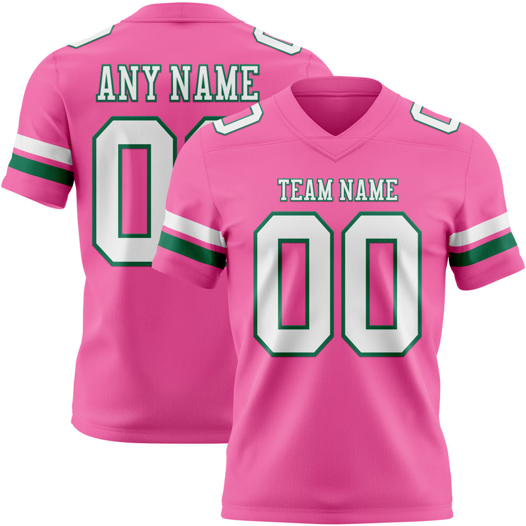 Custom Pink White-Kelly Green Mesh Authentic Football Jersey