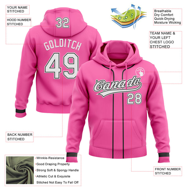 Custom Stitched Pink White-Black Baseball Pullover Sweatshirt Hoodie