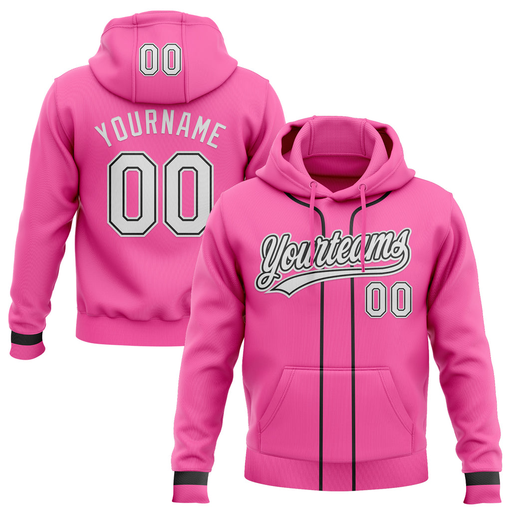 Custom Stitched Pink White-Black Baseball Pullover Sweatshirt Hoodie