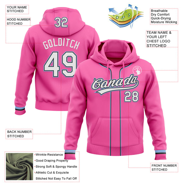 Custom Stitched Pink White Light Blue-Black Baseball Pullover Sweatshirt Hoodie