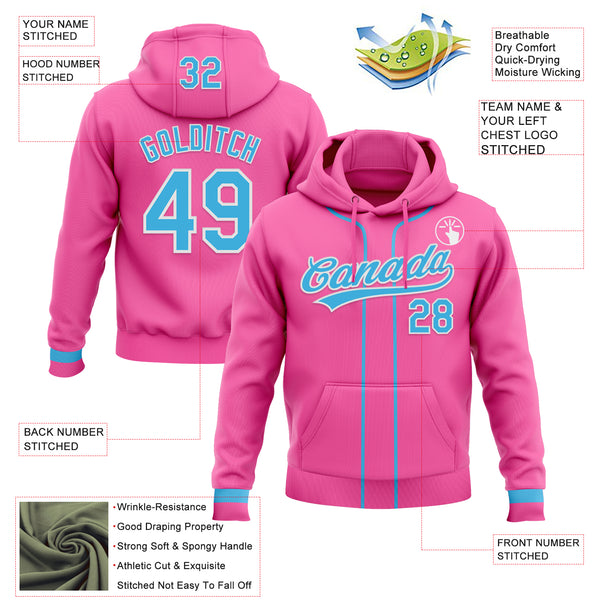 Custom Stitched Pink Sky Blue-White Baseball Pullover Sweatshirt Hoodie