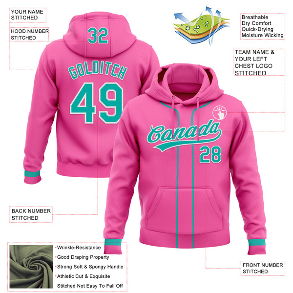 Custom Stitched Pink Aqua-White Baseball Pullover Sweatshirt Hoodie