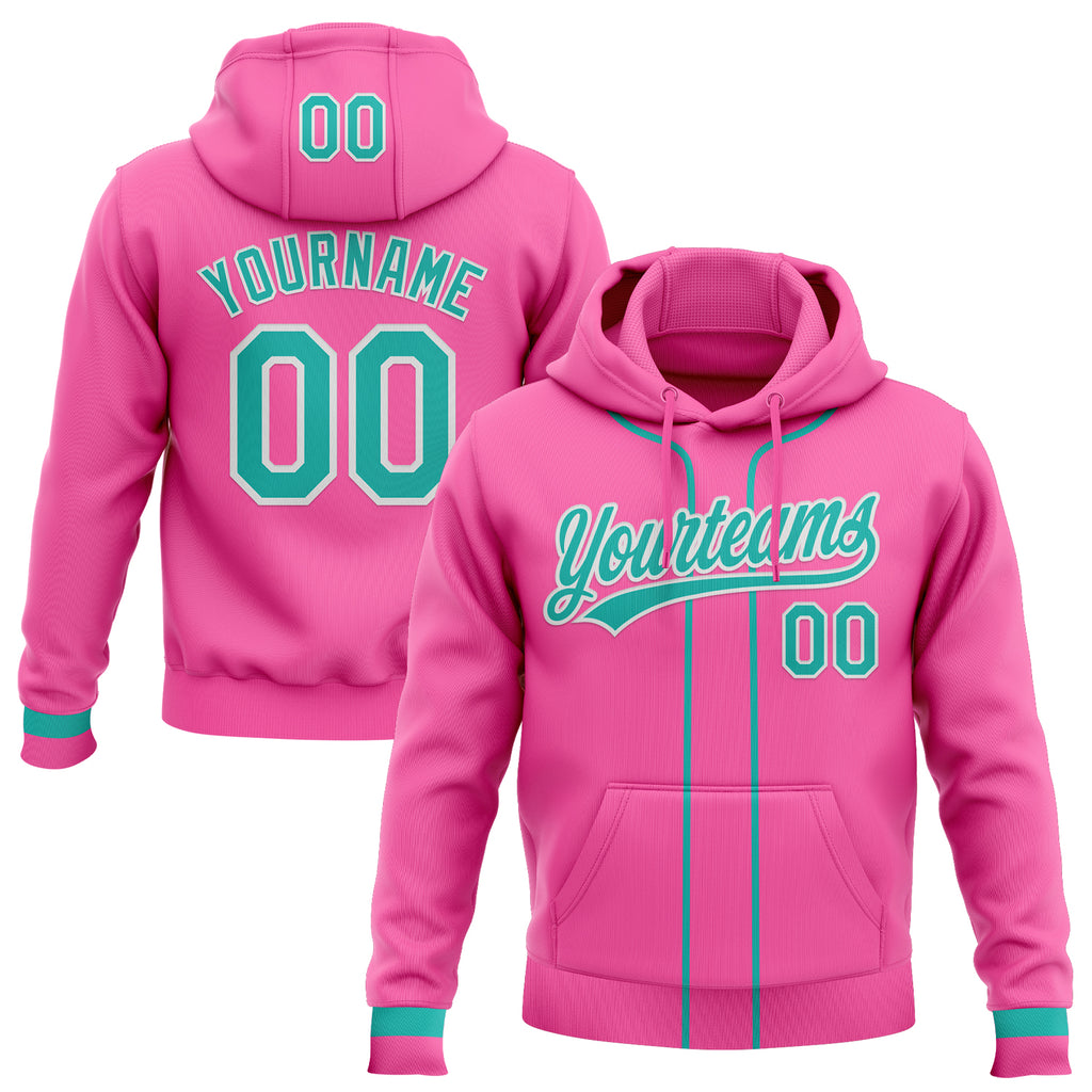 Custom Stitched Pink Aqua-White Baseball Pullover Sweatshirt Hoodie