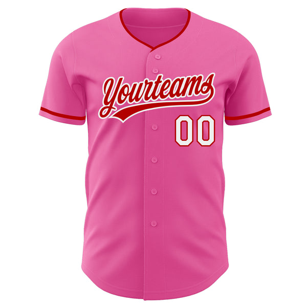 Custom Pink Red-White Authentic Baseball Jersey