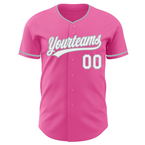 Custom Pink White-Gray Authentic Baseball Jersey