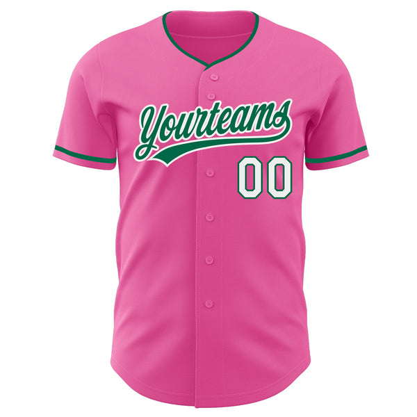 Custom Pink Kelly Green-White Authentic Baseball Jersey