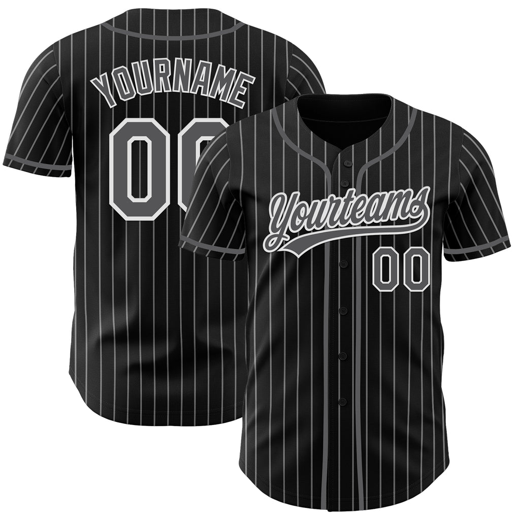 Custom Black White Pinstripe Steel Gray-White Authentic Baseball Jersey
