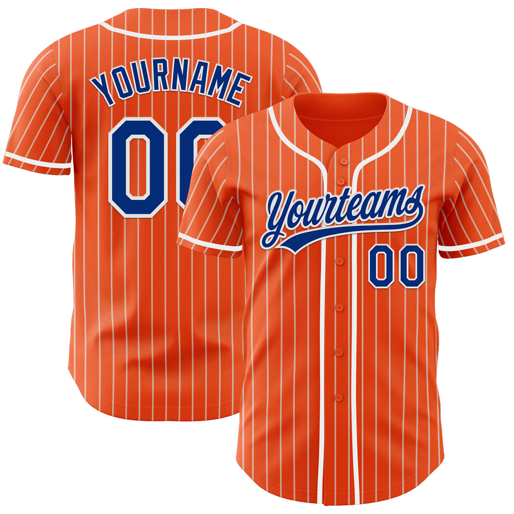 Custom Orange White Pinstripe Royal-White Authentic Baseball Jersey