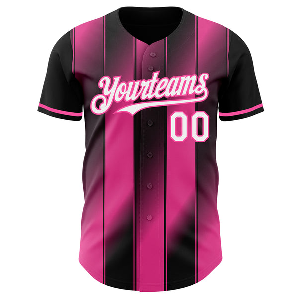 Custom Black White-Pink Gradient Classic Vertical Stripe Authentic Baseball Jersey