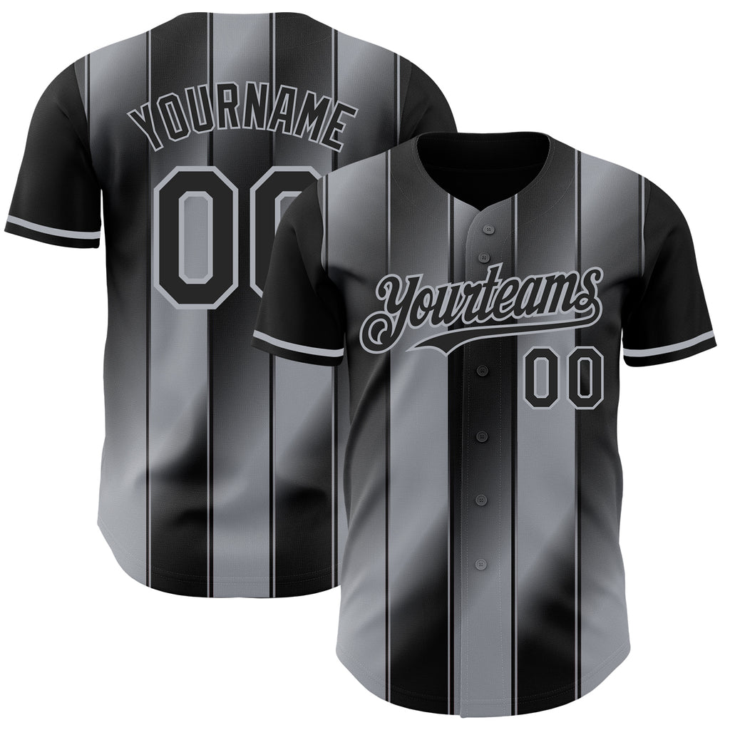 Custom Black-Gray Gradient Classic Vertical Stripe Authentic Baseball Jersey