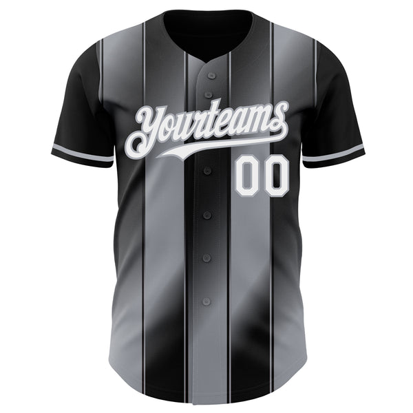Custom Black White-Gray Gradient Classic Vertical Stripe Authentic Baseball Jersey