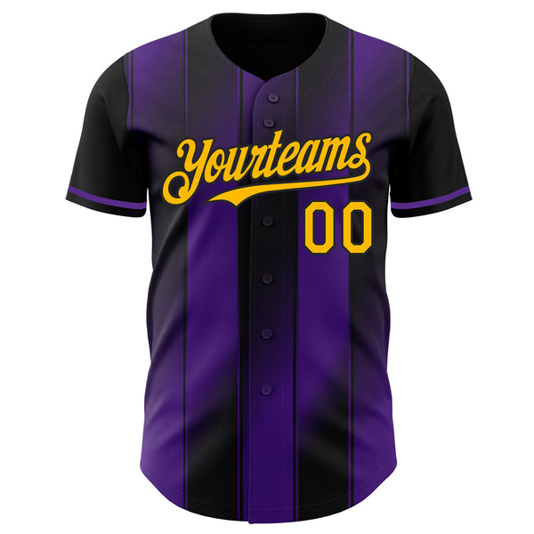 Custom Black Gold-Purple Gradient Classic Vertical Stripe Authentic Baseball Jersey