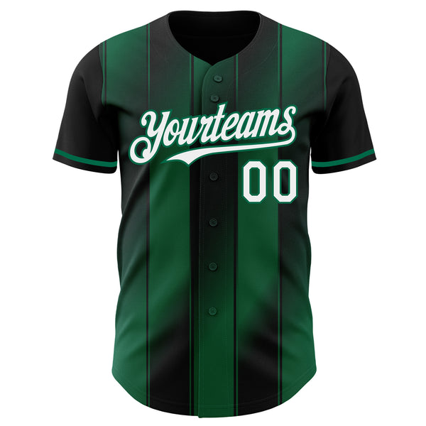 Custom Black White-Kelly Green Gradient Classic Vertical Stripe Authentic Baseball Jersey