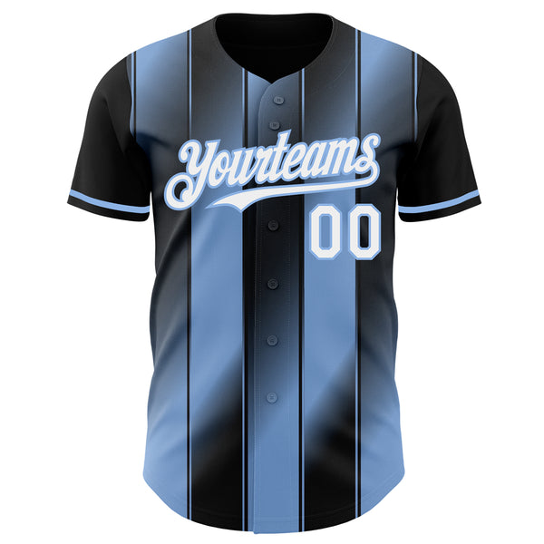 Custom Black White-Light Blue Gradient Classic Vertical Stripe Authentic Baseball Jersey